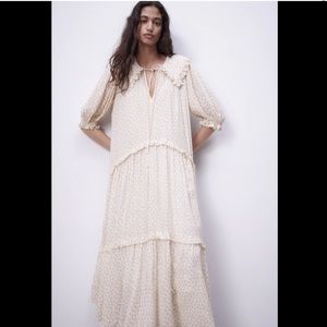 ZARA floral muslin ecru dress
